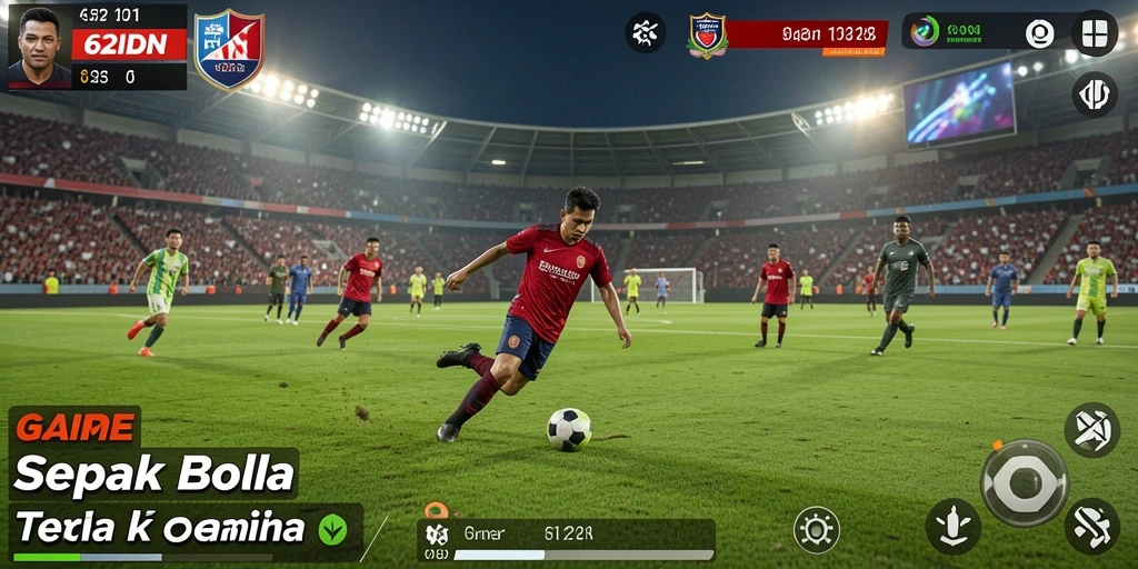 Tampilan gameplay 62IDN saat pertandingan sepak bola berlangsung.