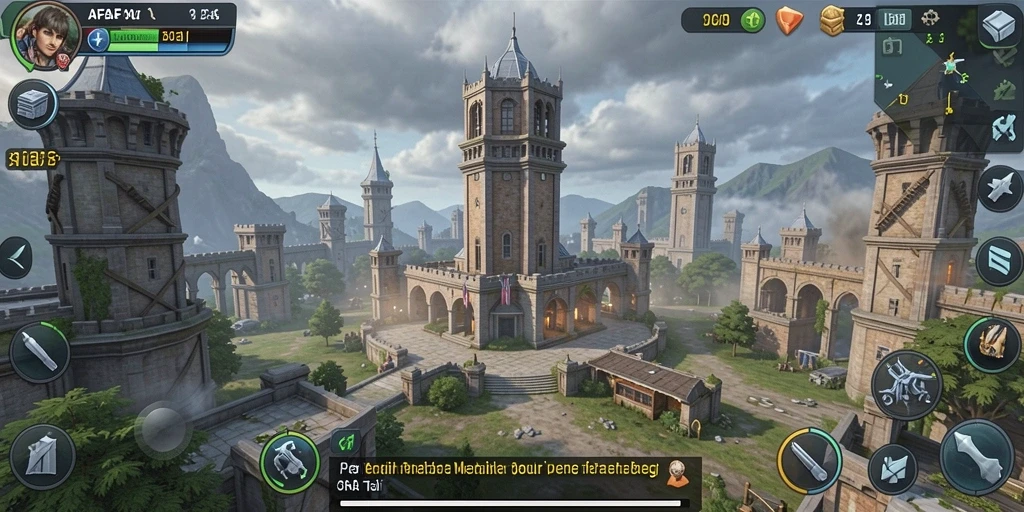 Tangkapan layar gameplay AFAF yang menampilkan menara pertahanan yang strategis.