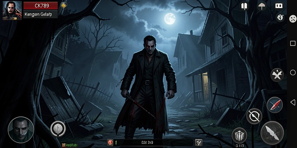 Screenshot gameplay CK789 dengan nuansa kegelapan yang mencekam.