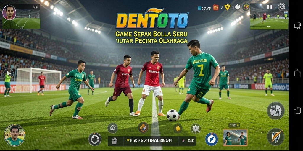 Screenshot DENTOTO menampilkan aksi seru dalam pertandingan sepak bola.