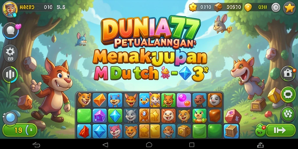Screenshot DUNIA77 menampilkan gameplay keseruan mencocokkan simbol.