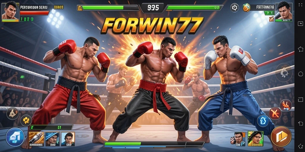 Tampilan gameplay menarik dari FORWIN77 dengan aksi pertarungan yang intens.