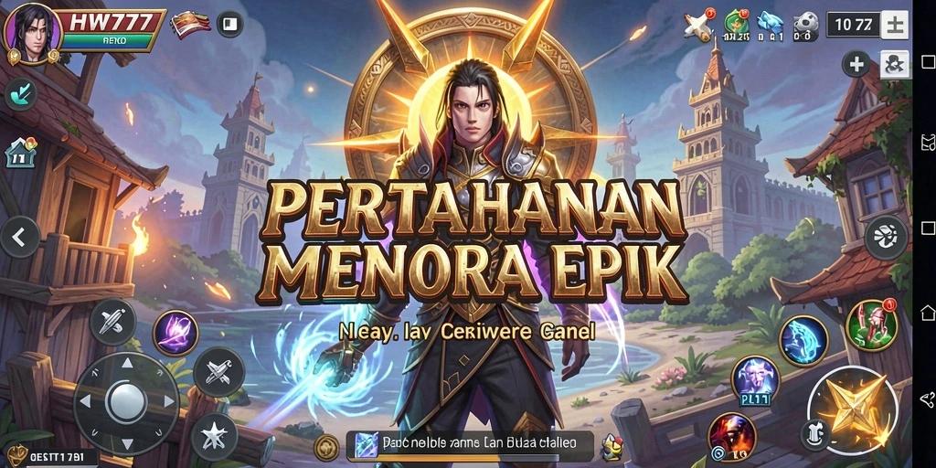 Tampilan gameplay HW777 yang penuh aksi di arena Tower Defense.