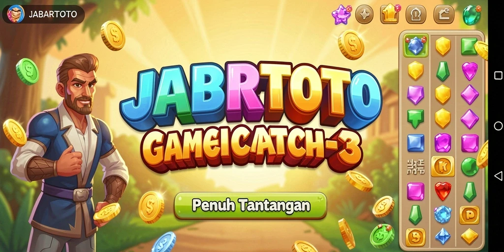 Tampilan gameplay seru JABARTOTO dengan batu permata berwarna-warni.