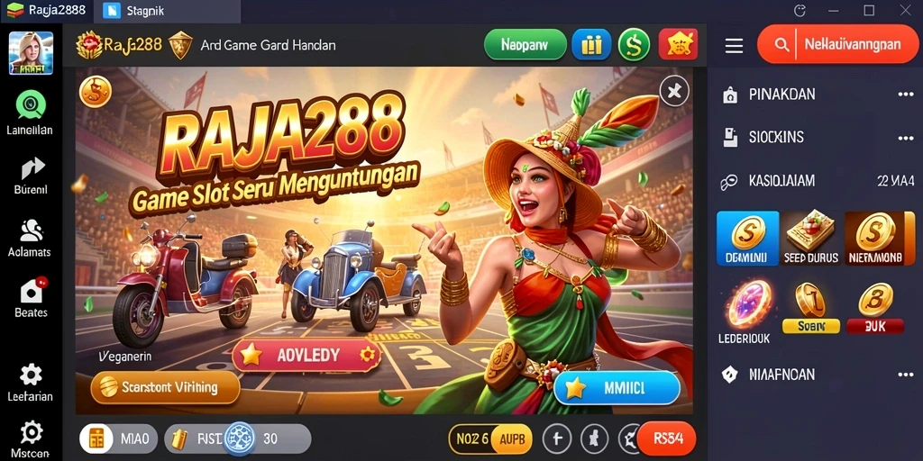 Tampilan gameplay mendebarkan di RAJA288 dengan simbol-simbol slot yang cerah.